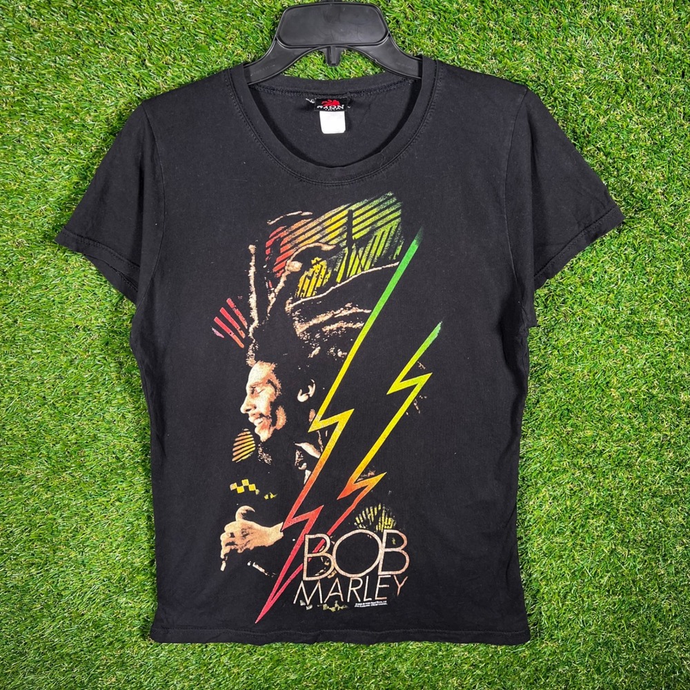 Zion Rootswear Bob Marley Graphic T-Shirt Black‎ Rasta Lightning Bolt Womens 1X